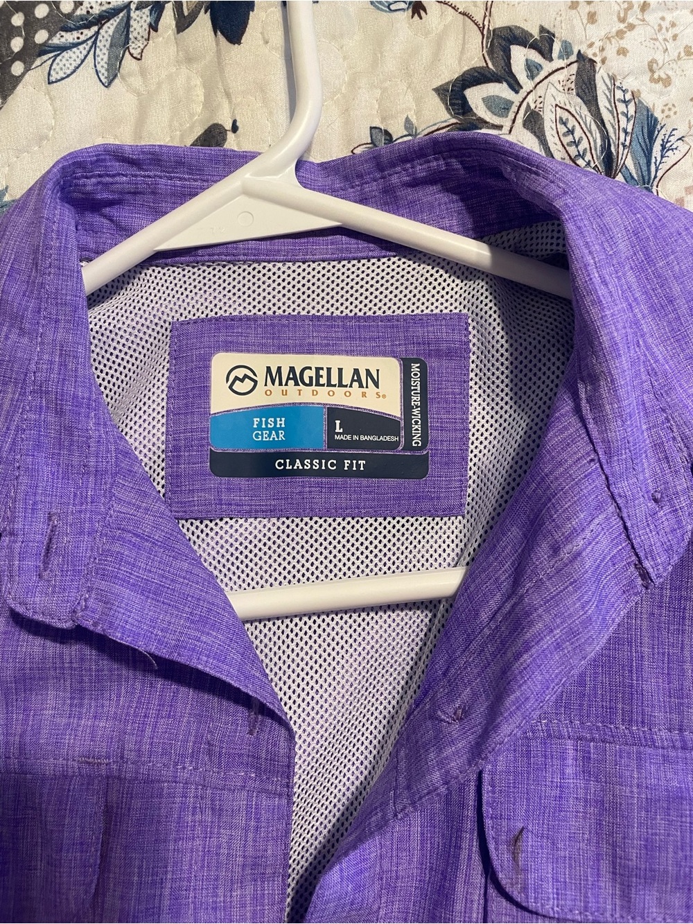 Magellan Outdoors Men’s Purple Button-Front Casual Fishing Shirt